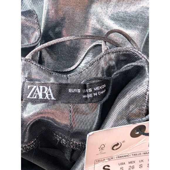 Zara Silver Liquid Metallic Maxi Slip Dress Glam Avant Garde Babydoll 90s Small - Picture 12 of 16